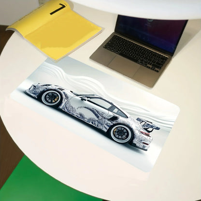 Large White Sports Car Design Gaming Mouse Pad Anti-Slip Rubber Base Extended Desk Mat for Gamer Office Use Computer Accessories